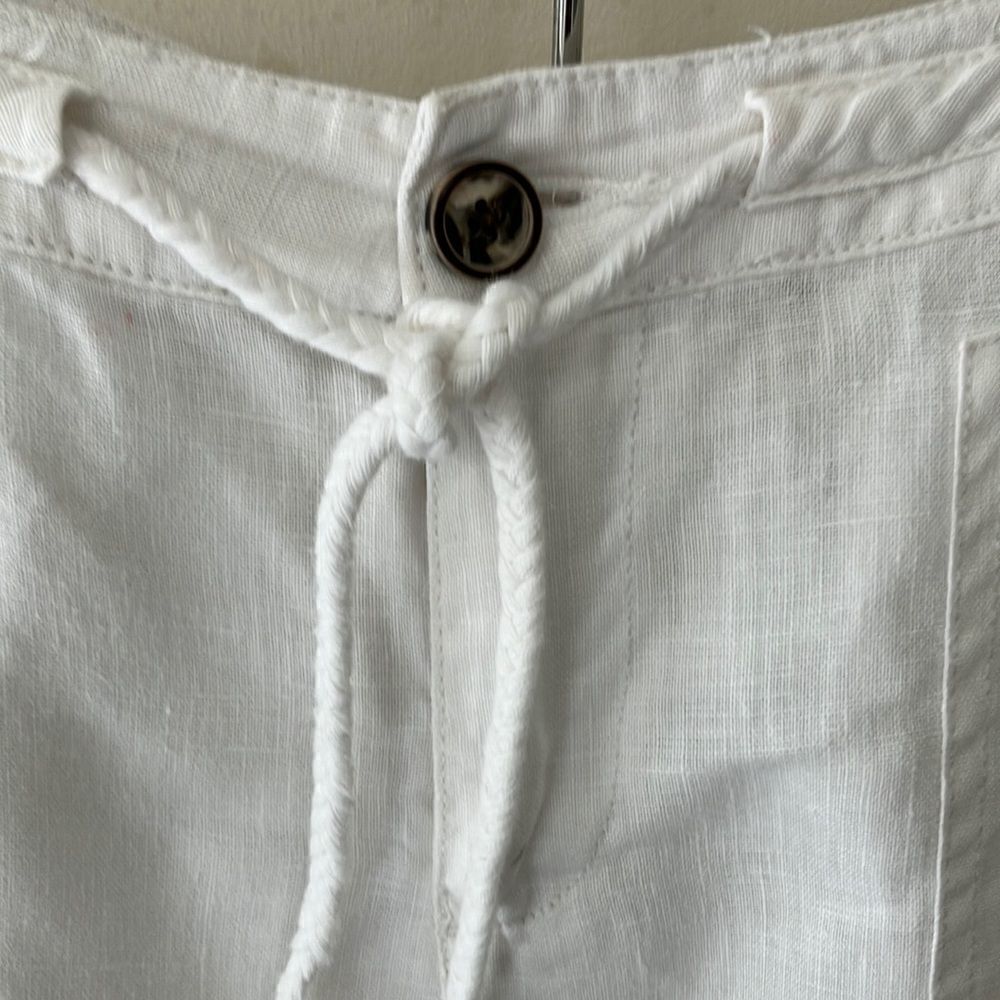 Cute Drawstring Boho White Linen Roll Up Pant - Picture 2 of 7